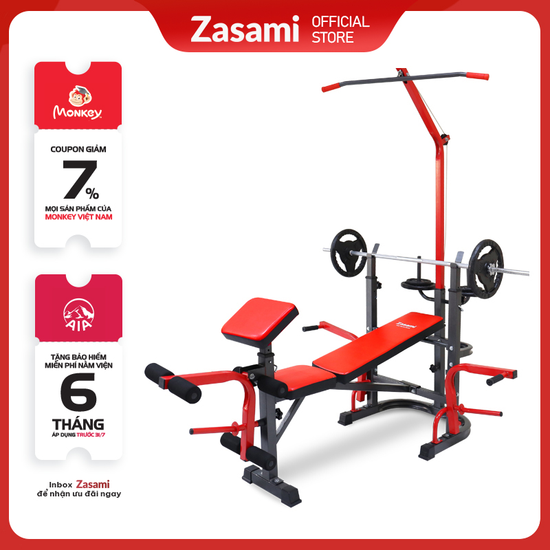 Giàn Tạ Đa Năng Zasami SGT-8210 Plus - kèm 50kg tạ gang, 1 đòn 1m5, và 1 đôi găng tay