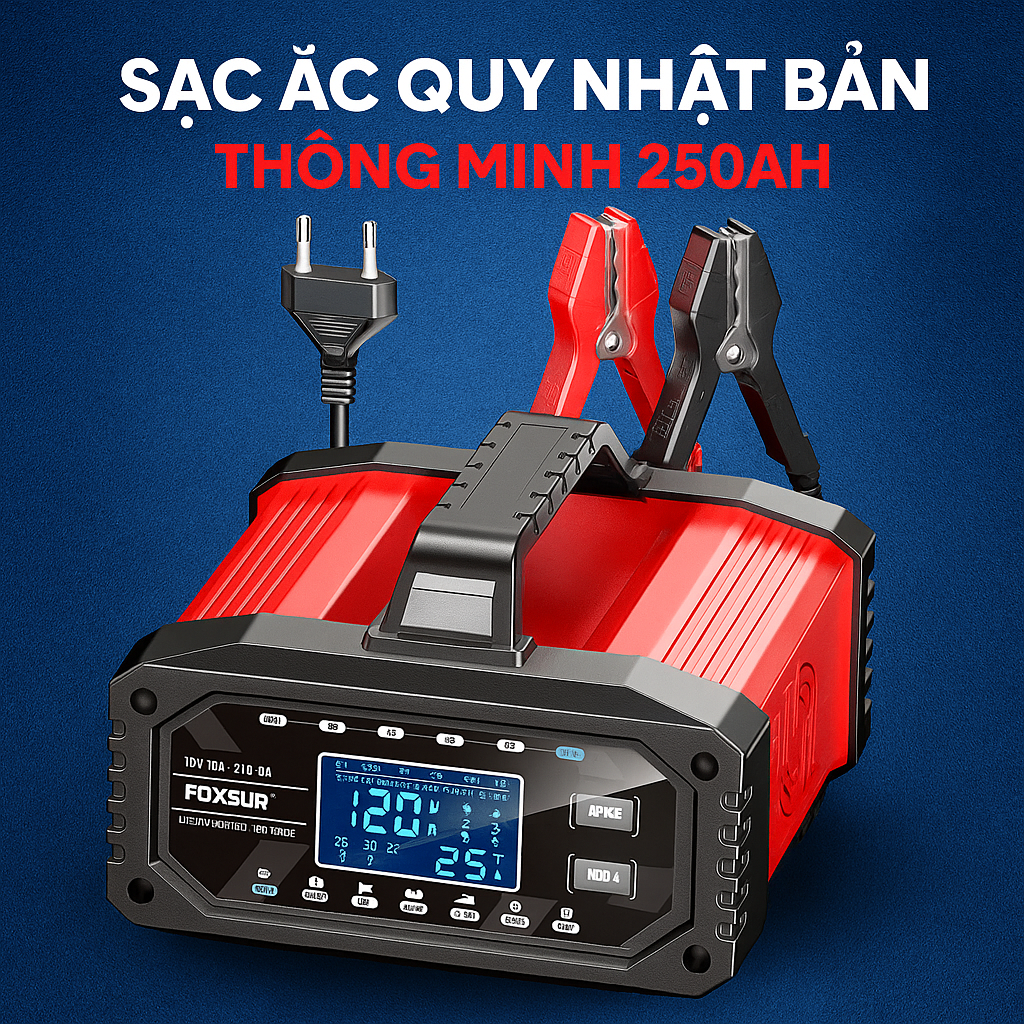 Máy Sạc Ắc Quy Foxsur Thế Hệ Mới 250AH – Sạc Nhanh, Siêu Bền, Khử Sunfat Tự Động