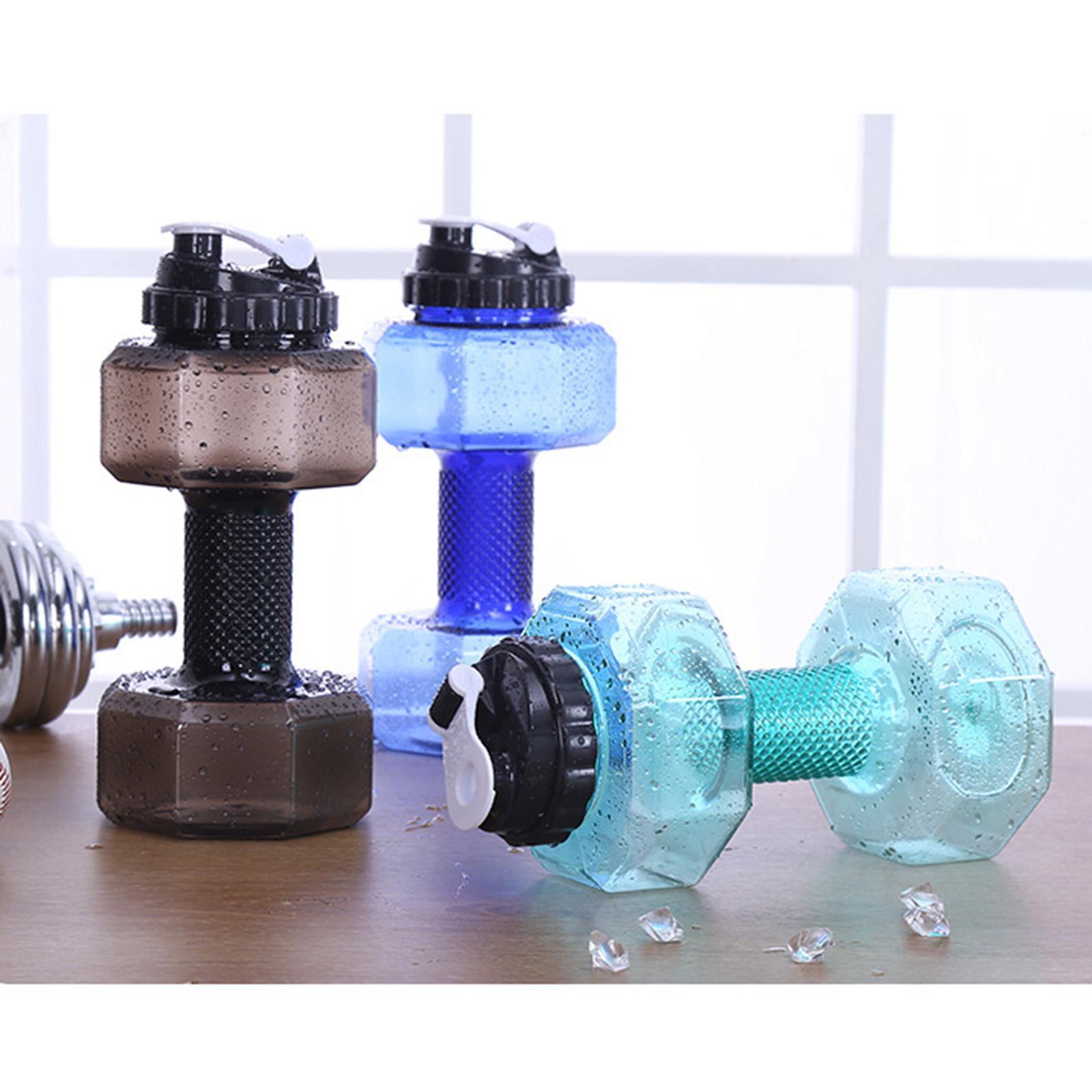 2x Big Capacity PETG Friendly Cup Dumbbell Shape Drinking Water Bottles Barbell Kettle Body Training Bottle () for Outdoor Camping Travel