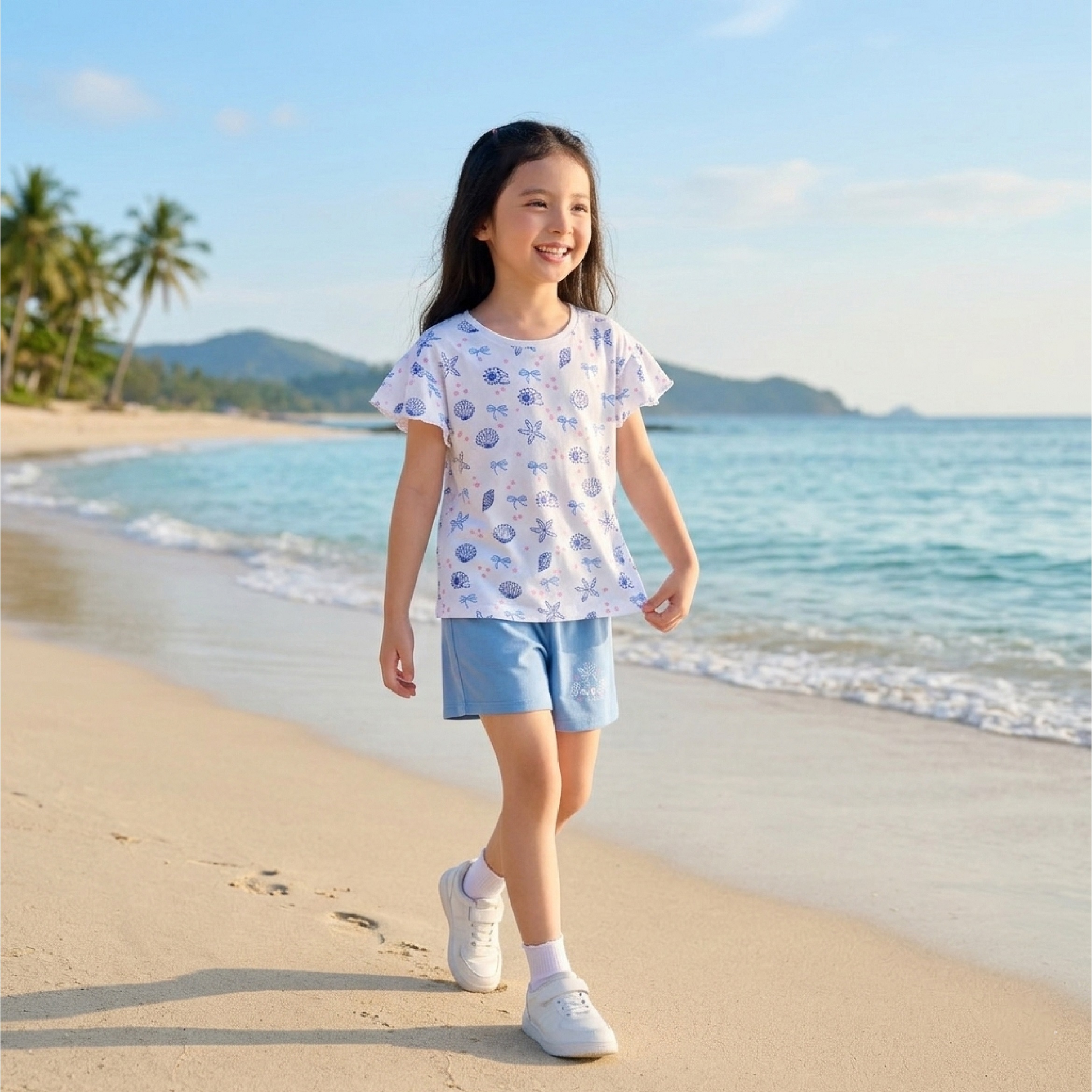 Bộ cộc tay bé gái size đại Bigfox Miss Meow mặc nhà mùa hè quần đùi vải cotton cỡ trẻ em 3-11 tuổi