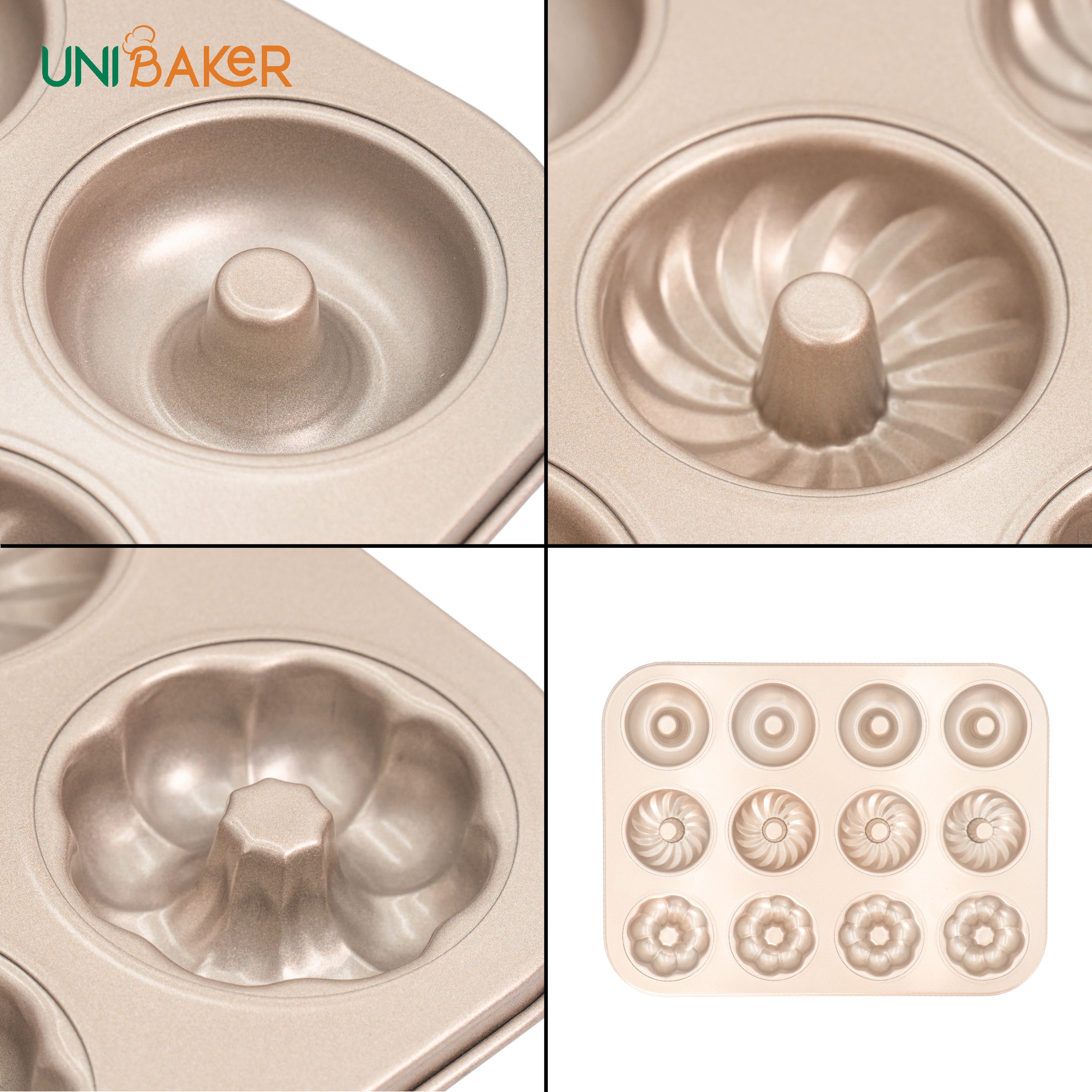 KHUÔN NƯỚNG 12 BÁNH DONUT HOA VĂN UNIBAKER MB833