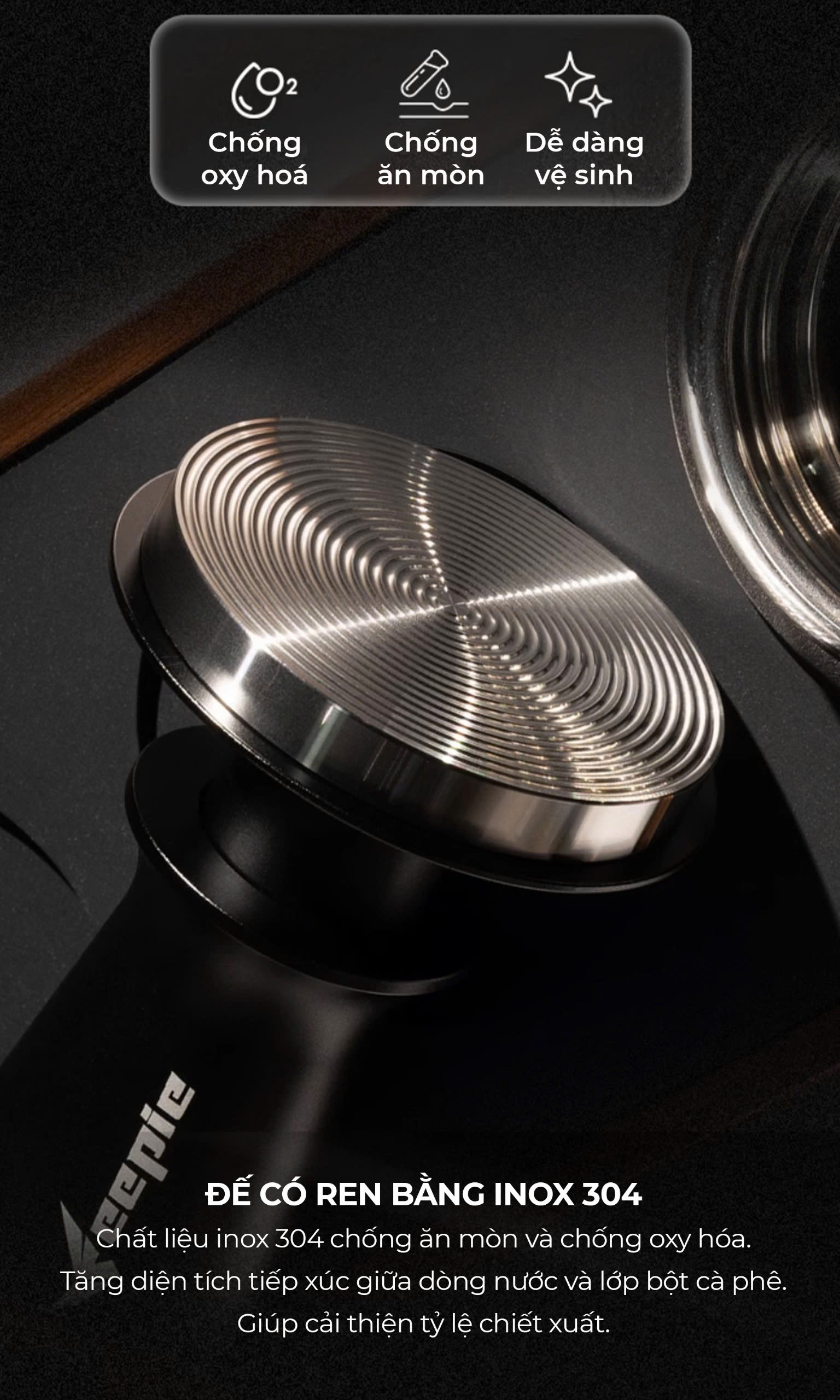 Tamper nén cố định lực màu đen Feepie