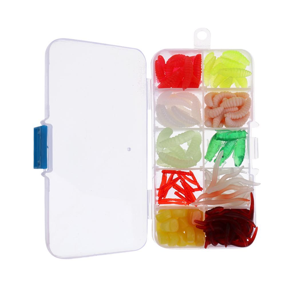 175 Pieces Lifelike Soft Bait Set Artificial Worm Lure Set Cricket Maggot Red Worm Fishing Tackle with Box