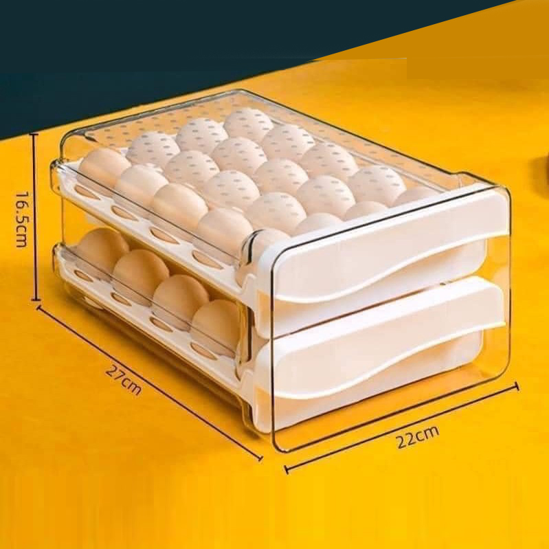 Khay Đựng Trứng 2 Tầng 32 Ô Tủ Lạnh Chất Liệu Nhựa PP Siêu Bền Trong Suốt Phong Cách Nhật