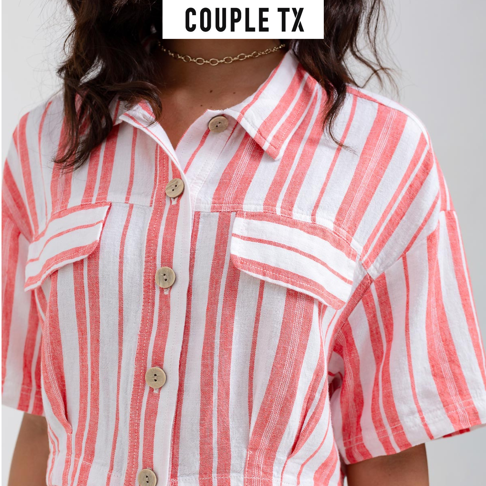 Áo Croptop Linen Couple TX Sọc Dọc WBL 2011