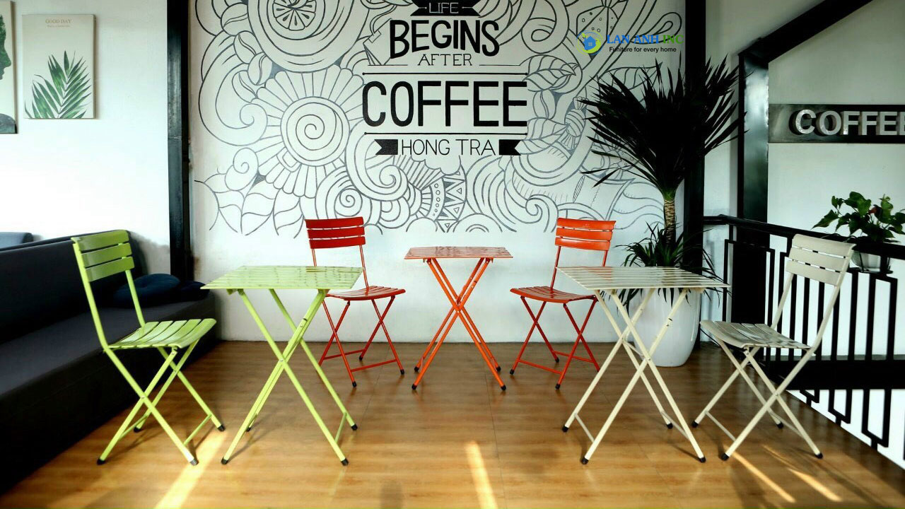 Bàn Cafe Cao Xếp Gọn Ngoài Trời Sắt Sơn tĩnh điện bền đẹp LAPX03