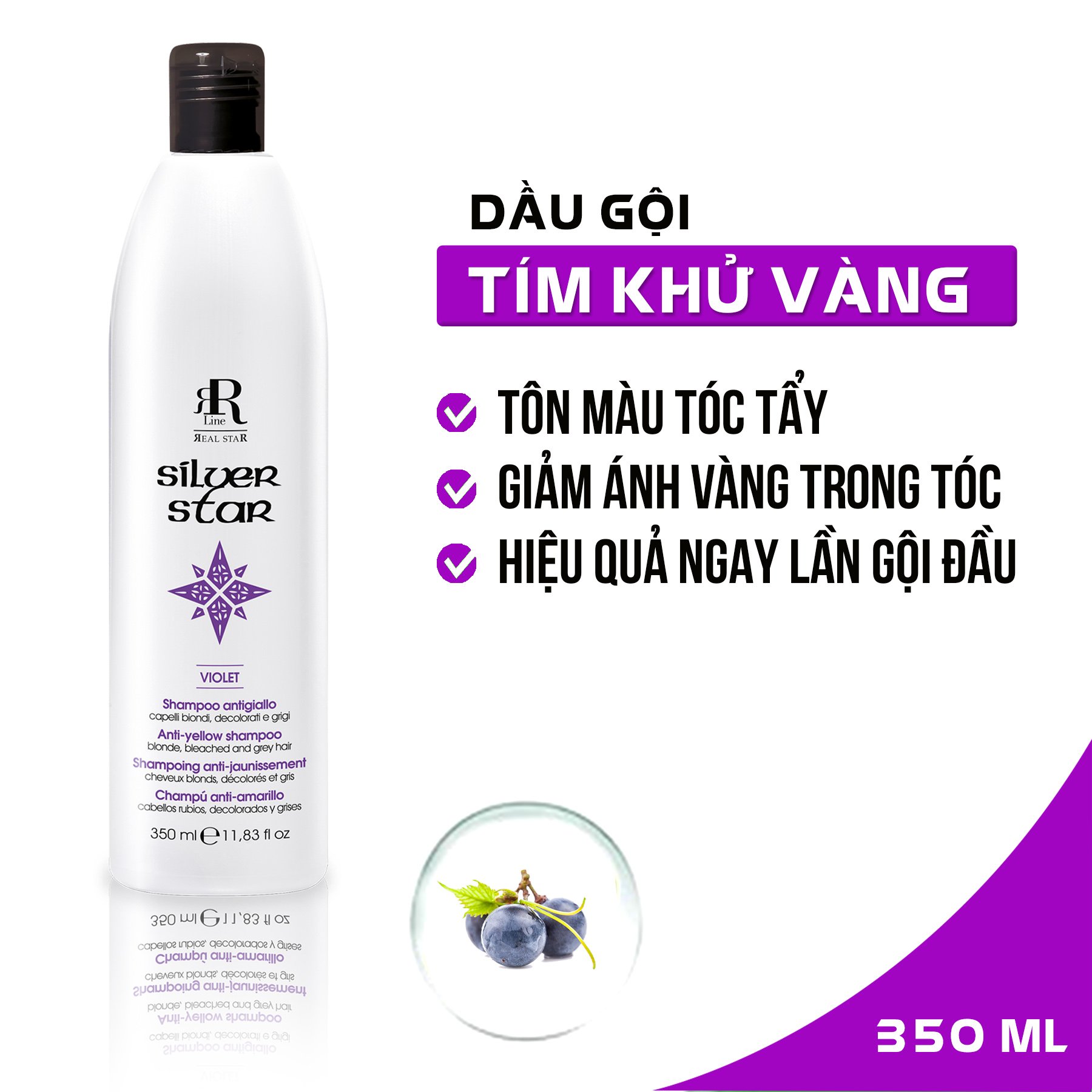 Dầu gội tím khử vàng chăm sóc và làm sáng màu tóc RRline Therapy Sliver Shampoo 350ml