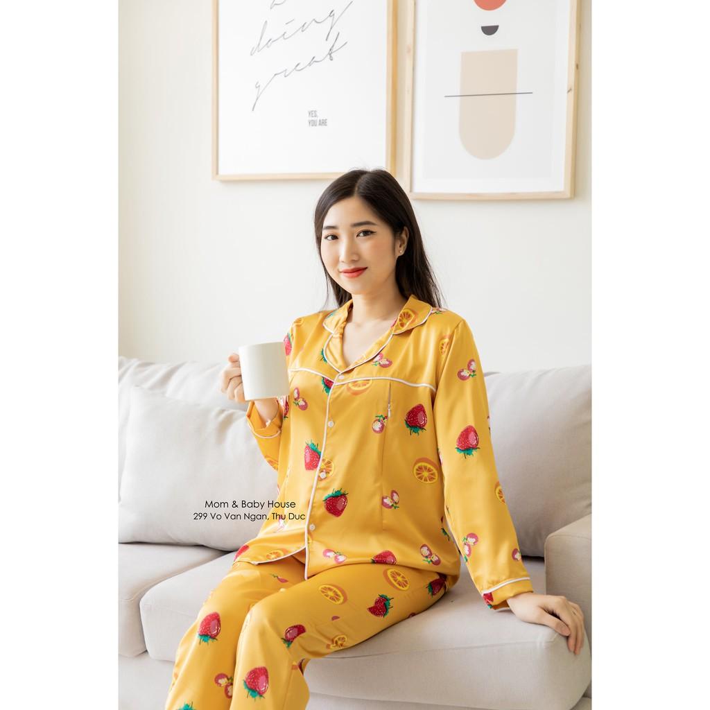 Bộ bầu kết hợp sau sinh Pijama lụa có khóa kéo