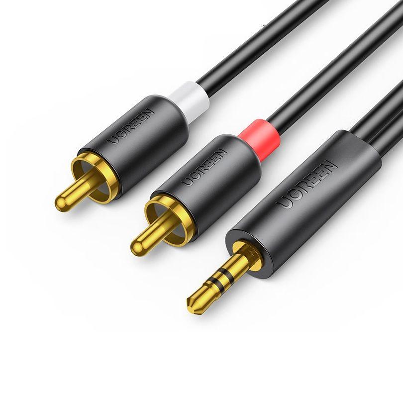 Ugreen 90247 2M Cáp 3.5mm sang 2 đầu RCA đầu mạ vàng 24k av195 - Hàng chính hãng