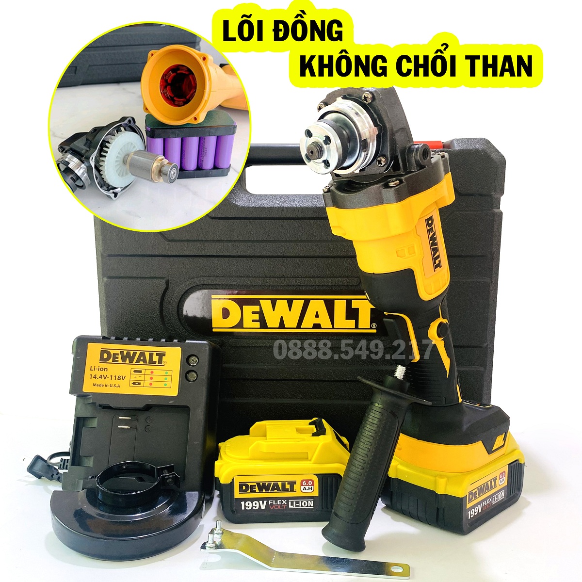 Bộ Máy Mài Góc DeWal Dùng 2 Pin 199V Siêu Khỏe - Máy Mài Pin Chuyên Dùng Trong Công Trình 3 Tốc Độ Tải - Hàng Chuẩn Lõi Đồng - Không Chổi Than Nháp