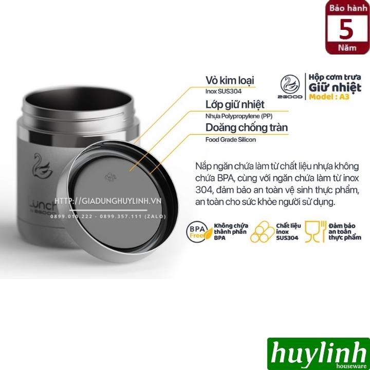 Bộ 3 hộp cơm trưa giữ nhiệt 2Good A3 - 1140ml - Tặng kèm muỗng nĩa - Hàng chính hãng