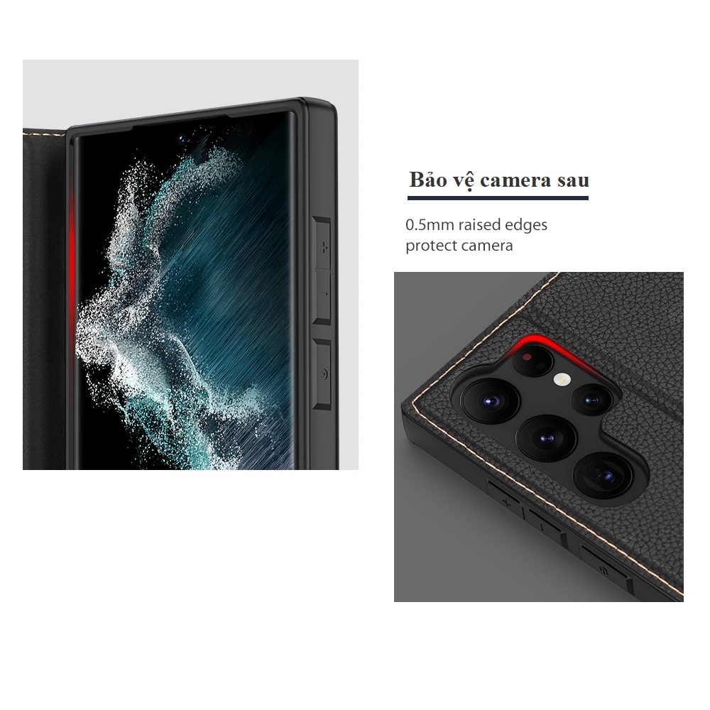 Bao Da Thật Cao Cấp Dành Cho SamSung S23 Ultra Chính Hãng Dux Ducis Skin X2 , Da Miếng, may Viền chống bung, Có Ngăn đựng thẻ - Hàng Chính hãng