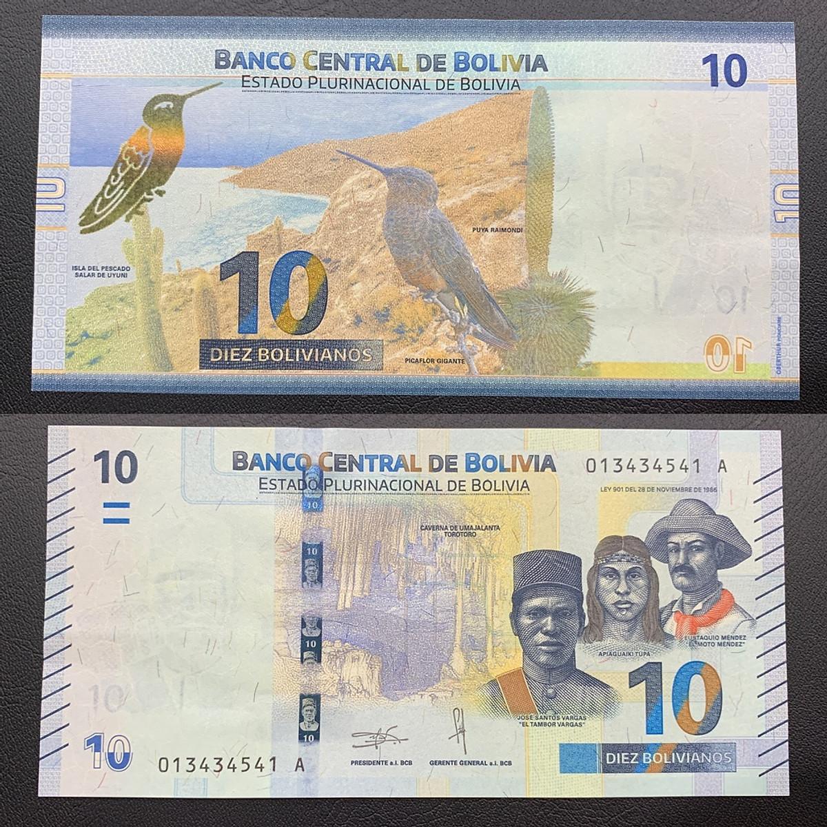 Tờ tiền Bolivia 10 Bolivianos sưu tầm, phiên bản mới , tiền châu Mỹ , Mới 100% UNC, sưu tầm