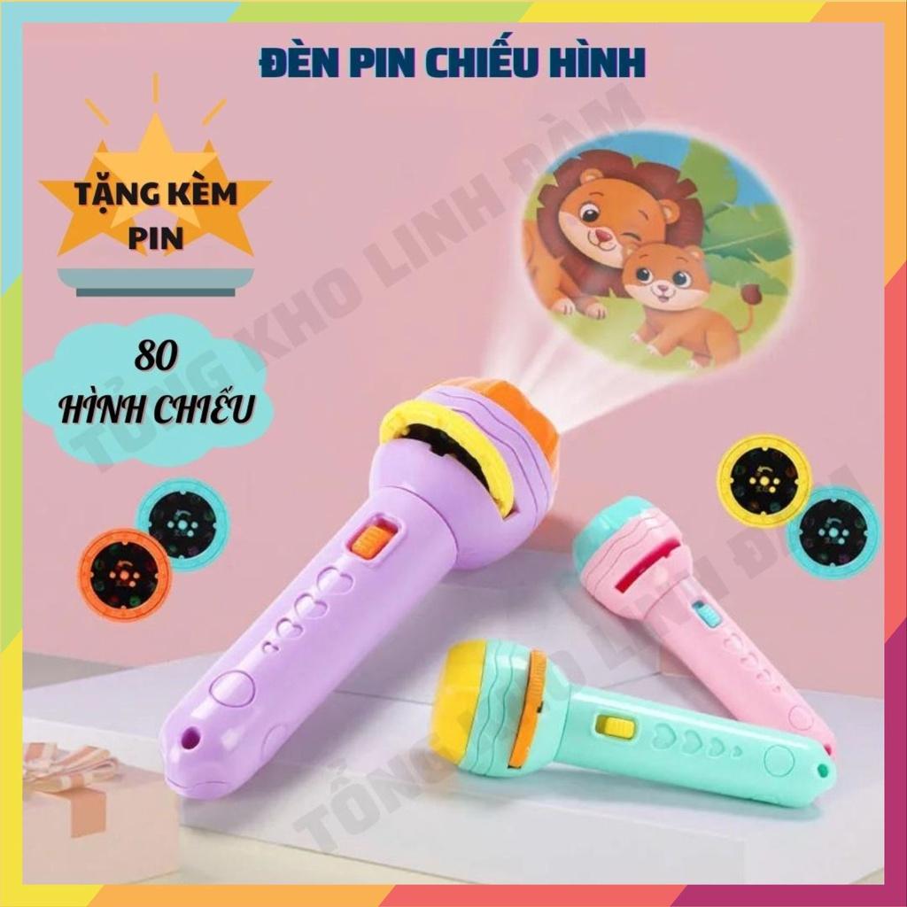 Đèn pin chiếu hình cao cấp 80 hình ngộ nghĩnh đáng yêu gồm hình động vật siêu nhân hoa quả gần gũi cho bé yêu