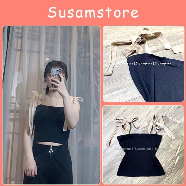 Áo croptop hai dây nữ dây voan nơ cách điệu SS120