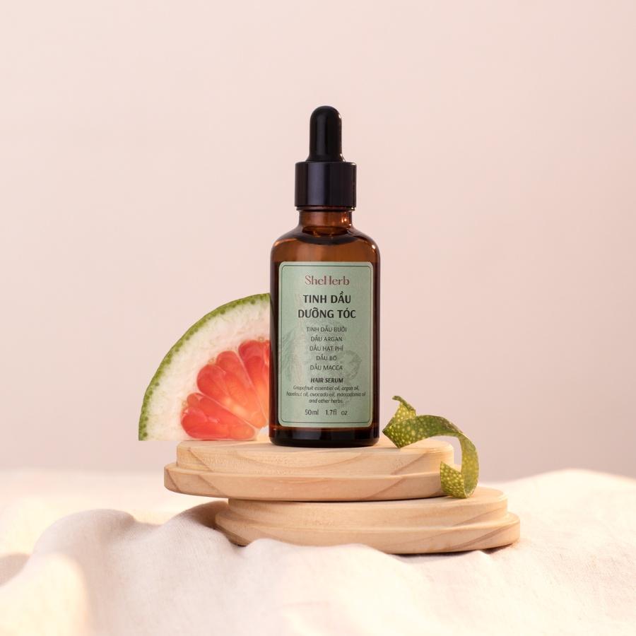 Serum dưỡng tóc, mọc tóc vỏ bưởi, dầu mắc ca thuần chay She Herb phục hồi tóc hư tổn nặng 50ml