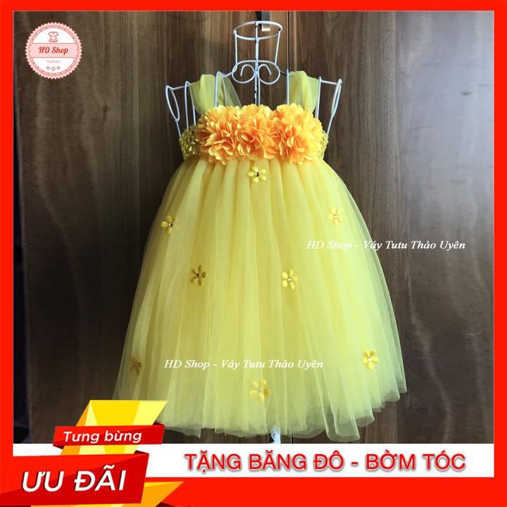 Váy tutu cho bé ️️ Váy tu tu vàng hoa xù nhí cho bé gái thôi nôi
