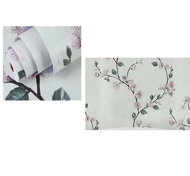 Combo 10 mét giấy dán tường, decal dán tường trang trí nhà cửa NHÀNH HOA CỔ ĐIỂN NHẠT khổ 45cm