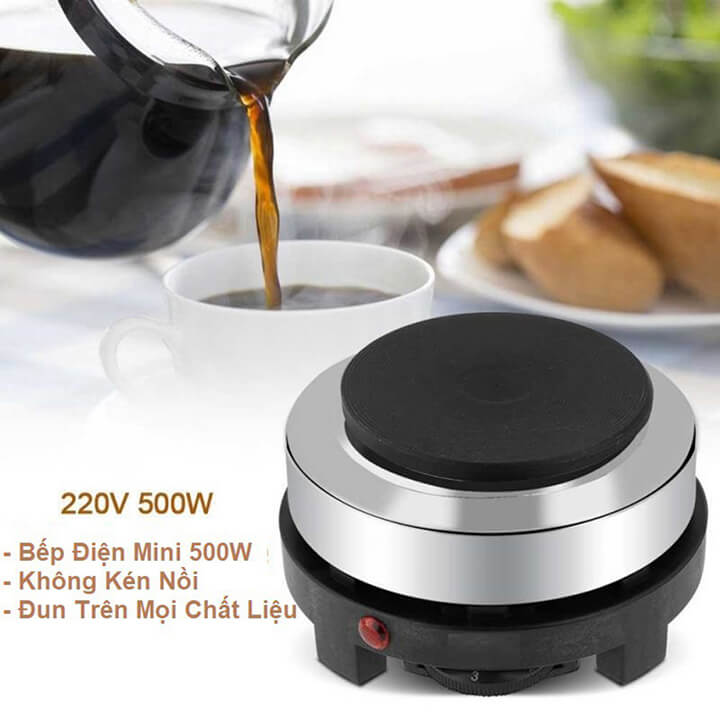 Bếp điện mini 500W đa năng không kén nồi chuyên dùng cho ấm pha cafe moka pot, bếp điện pha trà, cà phê, đun sáp, phích cắm 2 chấu