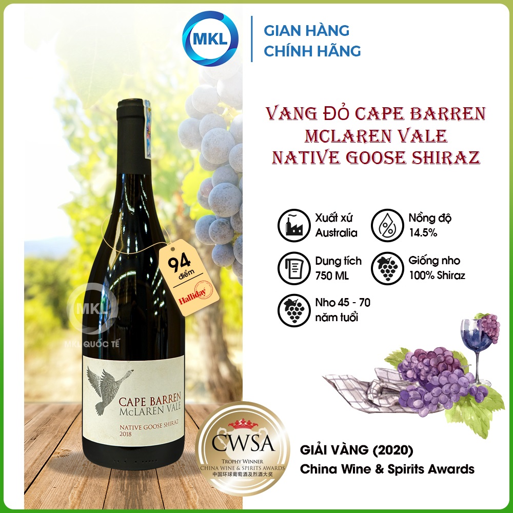 Rượu Vang Đỏ Cape Barren McLaren Vale Native Goose Shiraz 750ml 14.5% - Úc - Hàng Chính Hãng