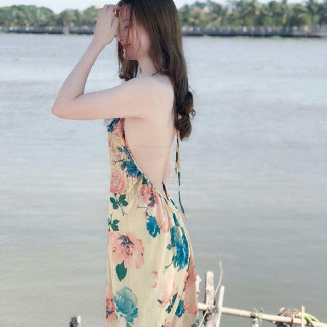 ĐẦM MAXI CỔ YẾM MỘT MẢNH KHOE TRỌN LƯNG TRẦN