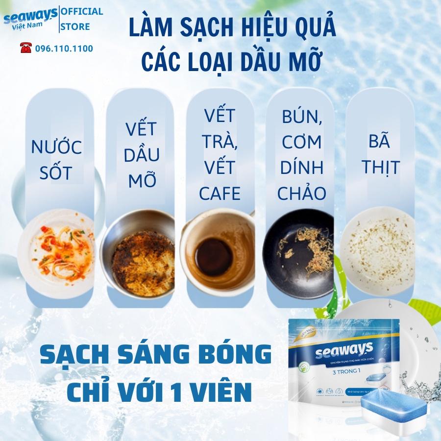 Thùng 20 túi viên rửa chén SEAWAYS 3 trong 1 - Dùng cho mọi loại máy rửa chén - (35 viên x 8gr)/túi