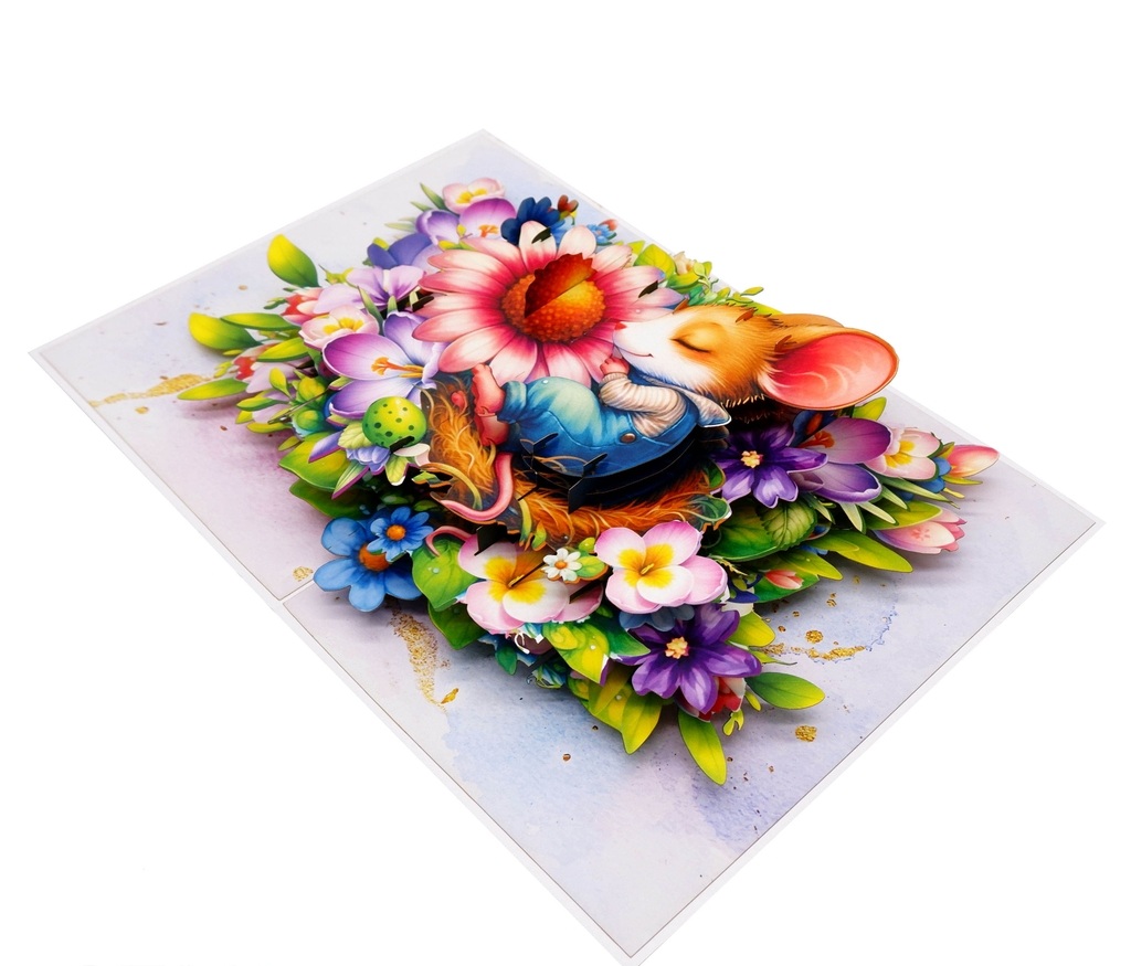 Thiệp 3D Chuột Con Ngủ Trong Vườn Hoa – Thiệp Pop Up Dễ Thương, Độc Đáo Tặng Sinh Nhật, Lễ Tình Nhân, Ngày Quốc Tế Thiếu Nhi, F59