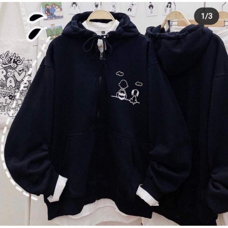 Áo Hoodie Zip - Áo Khoác Nỉ Lót Bông Form Rộng in Cậu Bé & Cún Ulzzang NUPAKACHI