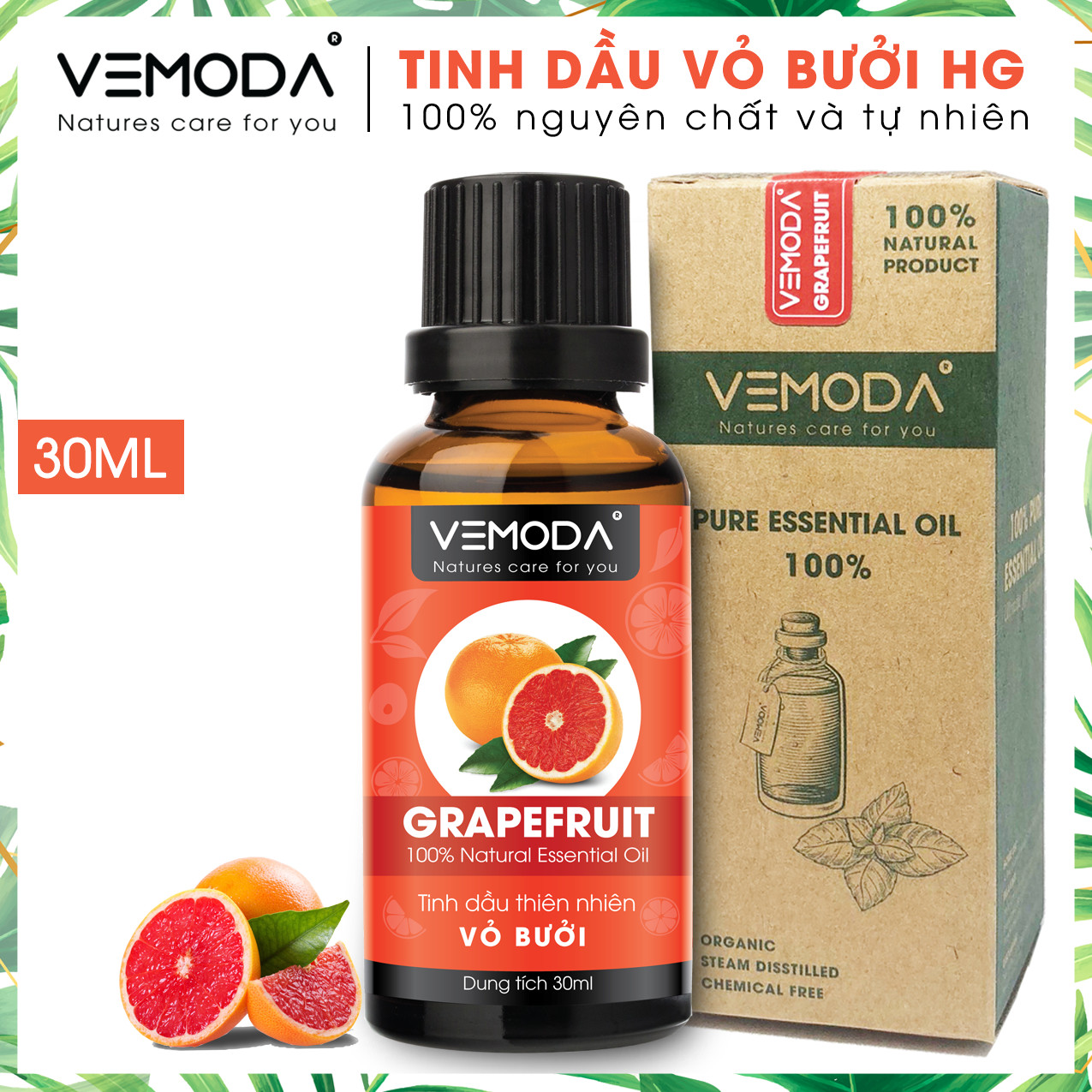 Tinh dầu Vỏ bưởi HG. Grapefruit Essential Oil 30ML. Tinh dầu xông phòng giúp kháng khuẩn, thanh lọc không khí, thư giãn, hỗ trợ giảm cân, chăm sóc da tóc. Tinh dầu thơm phòng cao cấp Vemoda