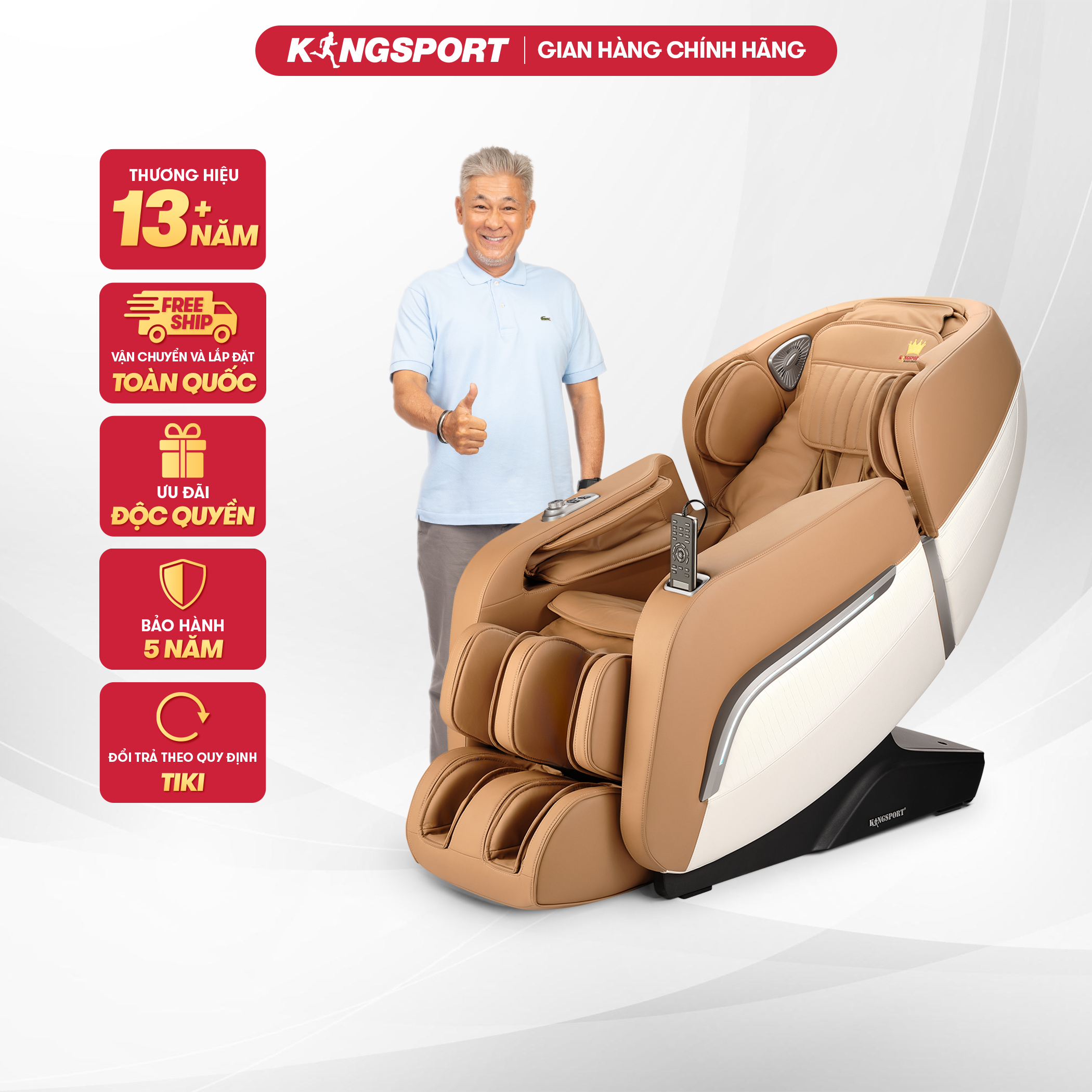 Ghế massage toàn thân cao cấp KINGSPORT G60-YELLOW con lăn 3D chuyên sâu, 12 chương trình massage tự động