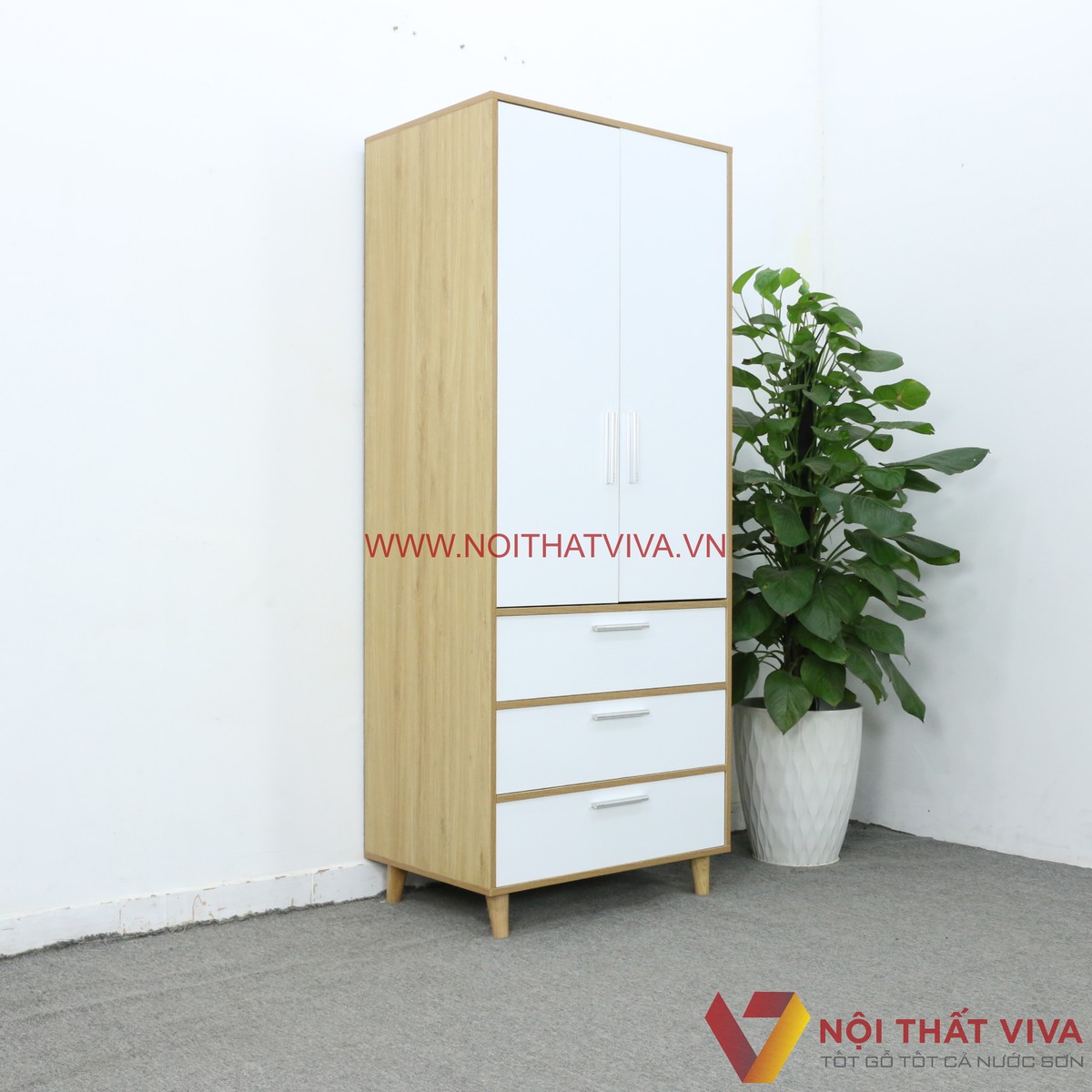 Tủ Quần Áo Mini Gỗ MDF Màu Vàng 2 Cánh Trắng Có Chân Đẹp Giá Rẻ