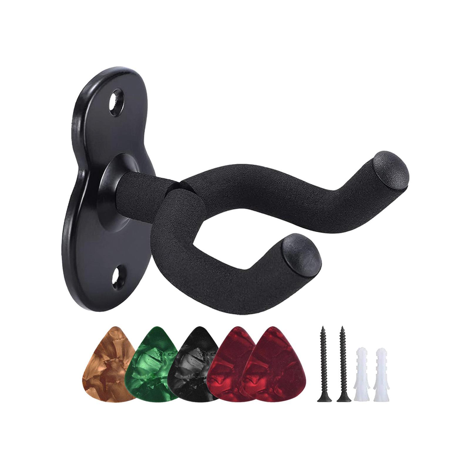 Guitar Wall Mount, Guitar Hanger Wall Hook with 5Pcs Guitar Picks Wall Guitar Holder for Acoustic Electric Bass Guitars Ukulele Violin