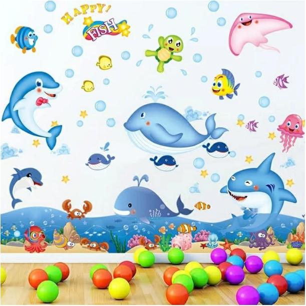 BỘ COMBO DECAL GHÉP ĐÔI TRANG TRÍ - Đại dương kết hợp chân biển xanh