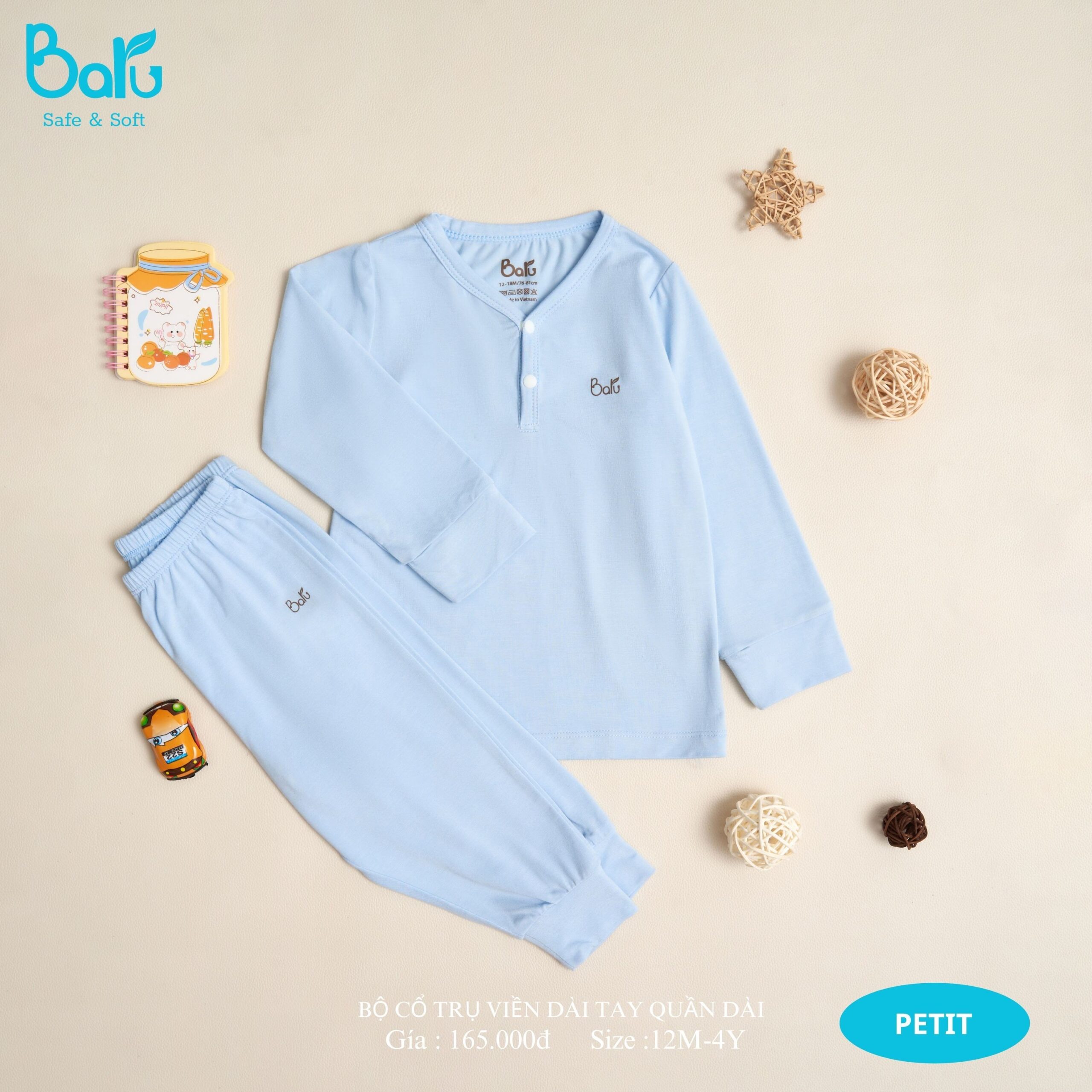 Bộ dài tay  BARU chất vải cotton 100% cao cấp mềm, mịn, thoáng mát, hàng giao giống hình thời trang trẻ em ( 12M -4Y )