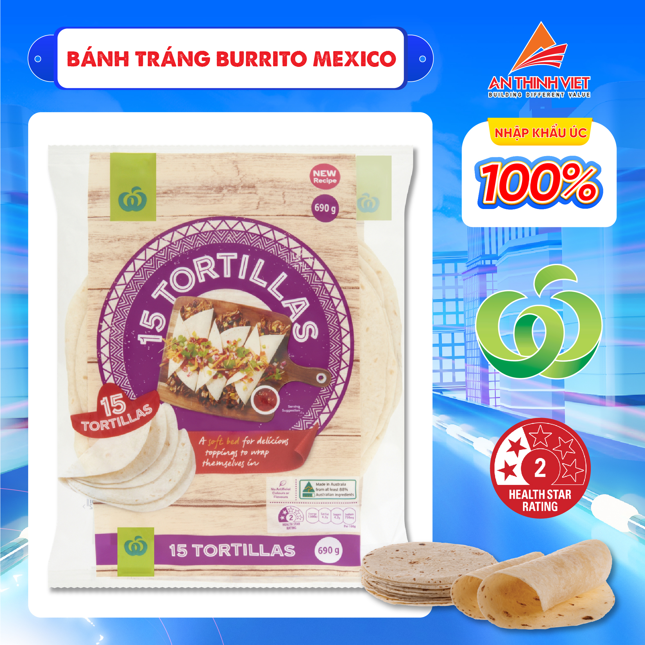 Bánh Tráng Burrito Mexico - Woolworths Burrito Tortillas 15pk