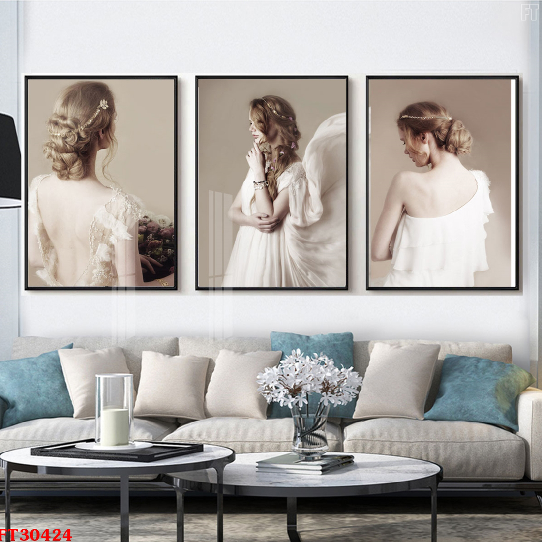 Khung Tranh Decor Treo Tường Phòng Ngủ - Tranh Canvas Bộ 3 Cô Gái Phong Cách Hiện Đại