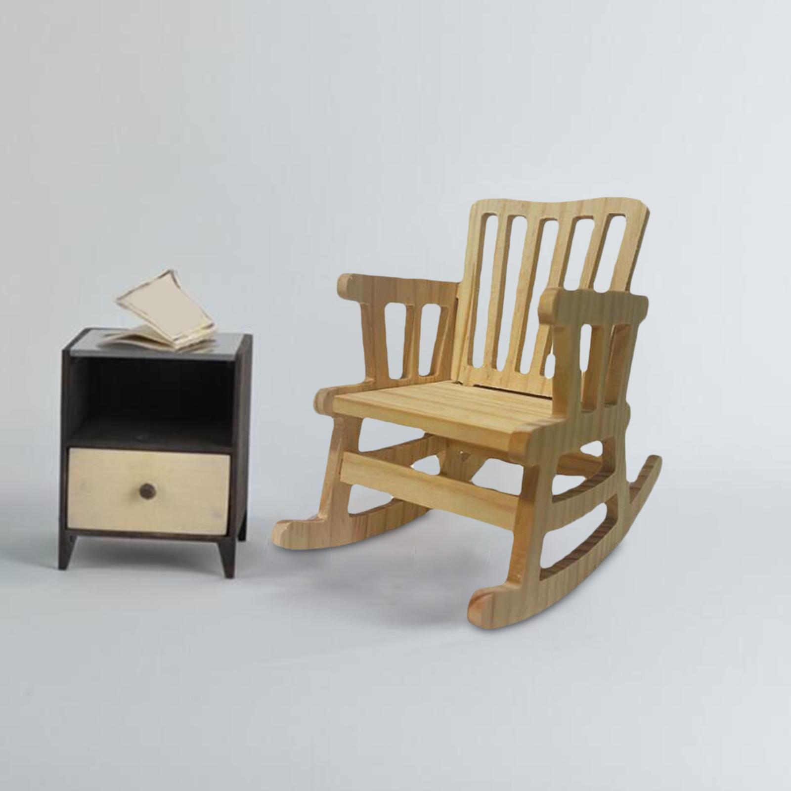Simulation Mini Wooden Rocking Chair Miniature Wooden Chair Furniture Crafts Model for 1/6 Doll Bedroom Dollhouse Accessories