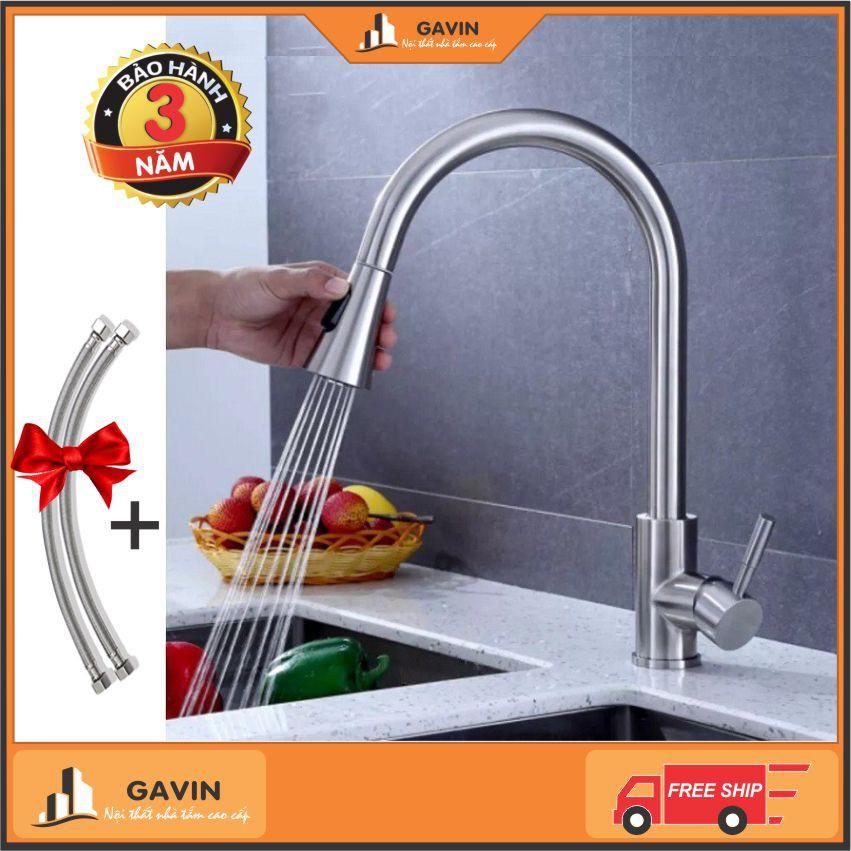 Vòi rửa bát inox 304 rút dây VRB23 - tặng đôi dây cấp nước