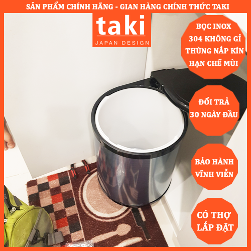 Thùng Đựng Rác Gắn Cánh Tủ Bếp Tròn Bọc INOX 304 - Bảo Hành Vĩnh Viễn - Có Thợ Lắp
