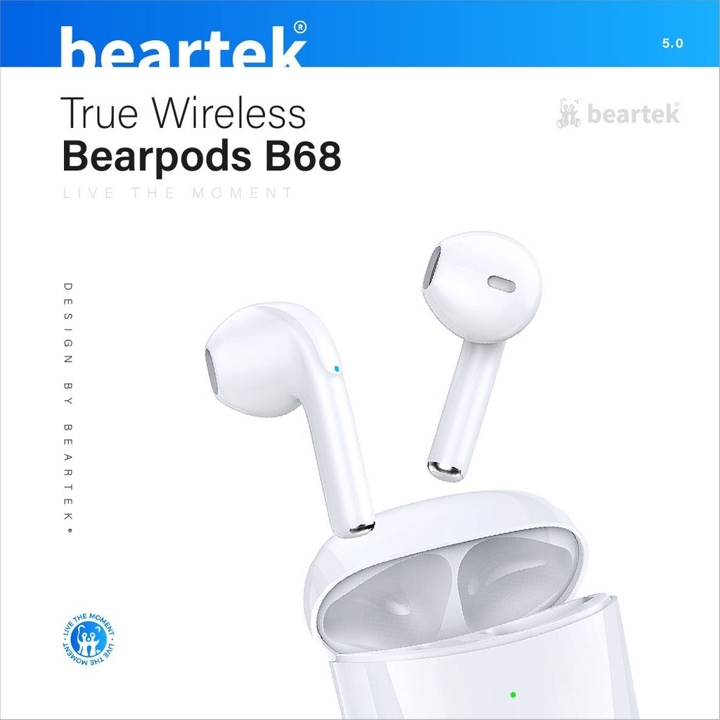 Tai nghe bluetooth không dây BEARTEK Bearbuds B68 True Wireless chống ồn hiệu quả - Thiết kế trẻ trung, cá tính – Định vị - Cảm ứng – Thời gian sử dụng lên tới 4h -  Hàng nhập khẩu