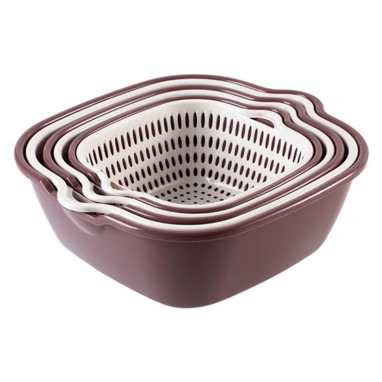 Set rổ nhựa 6 món kèm chậu - Bộ 3 rổ và 3 chậu thau nhựa rửa rau củ đựng hoa quả trái cây - shop88