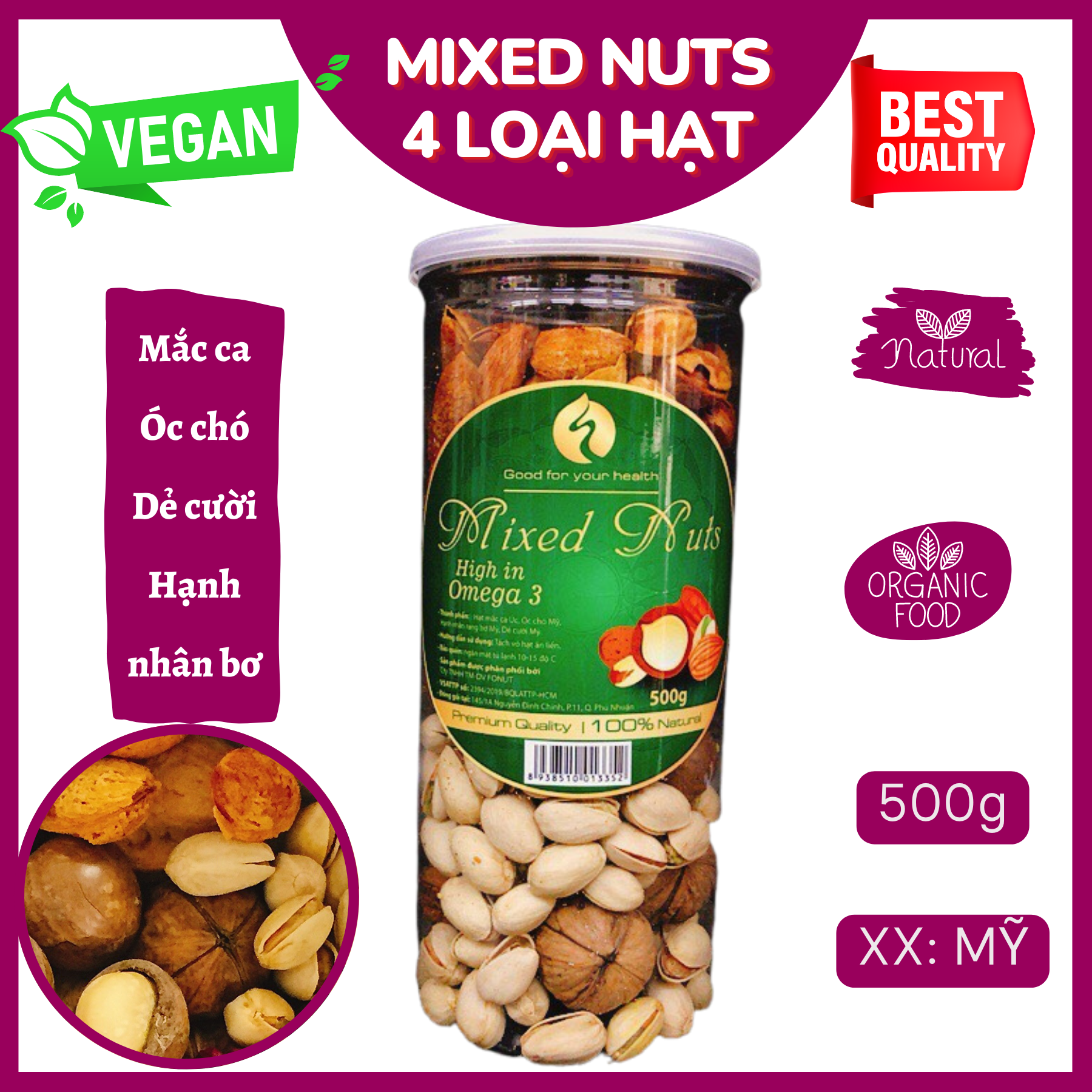 Hỗn hợp Mixed Nuts 4 loại hạt dinh dưỡng nhập khẩu cao cấp còn vỏ ...