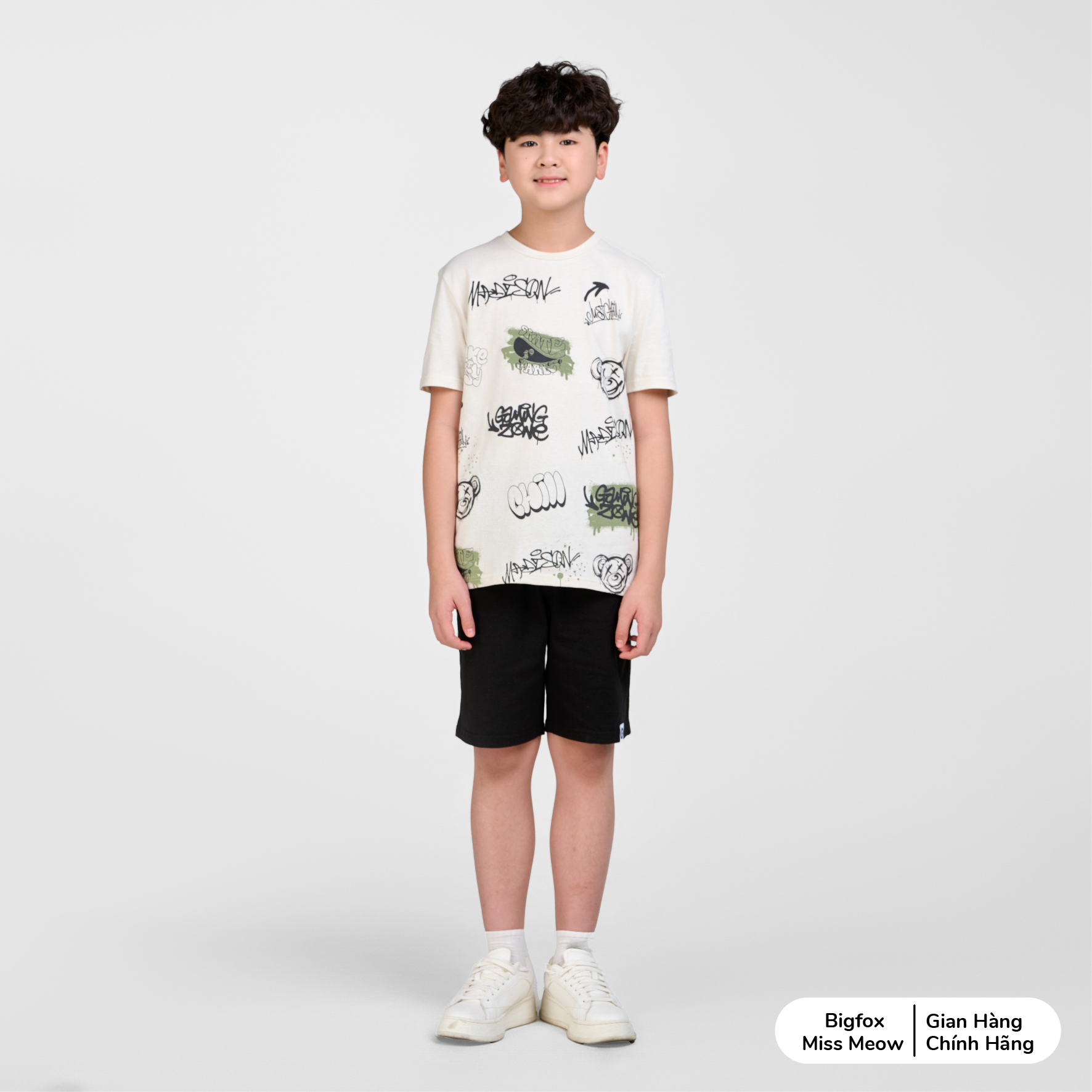 Bộ cộc tay bé trai size đại Bigfox Miss Meow chất cotton mùa hè in đẹp 12,13,14,15 tuổi 40kg 50kg