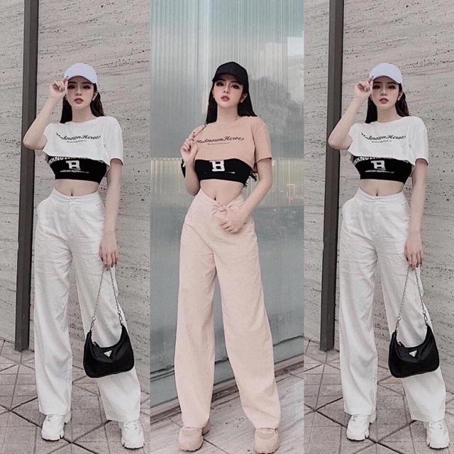 Set Áo Croptop In Chữ Cá Tính - Set Áo Bảo Anh Siêu Hot