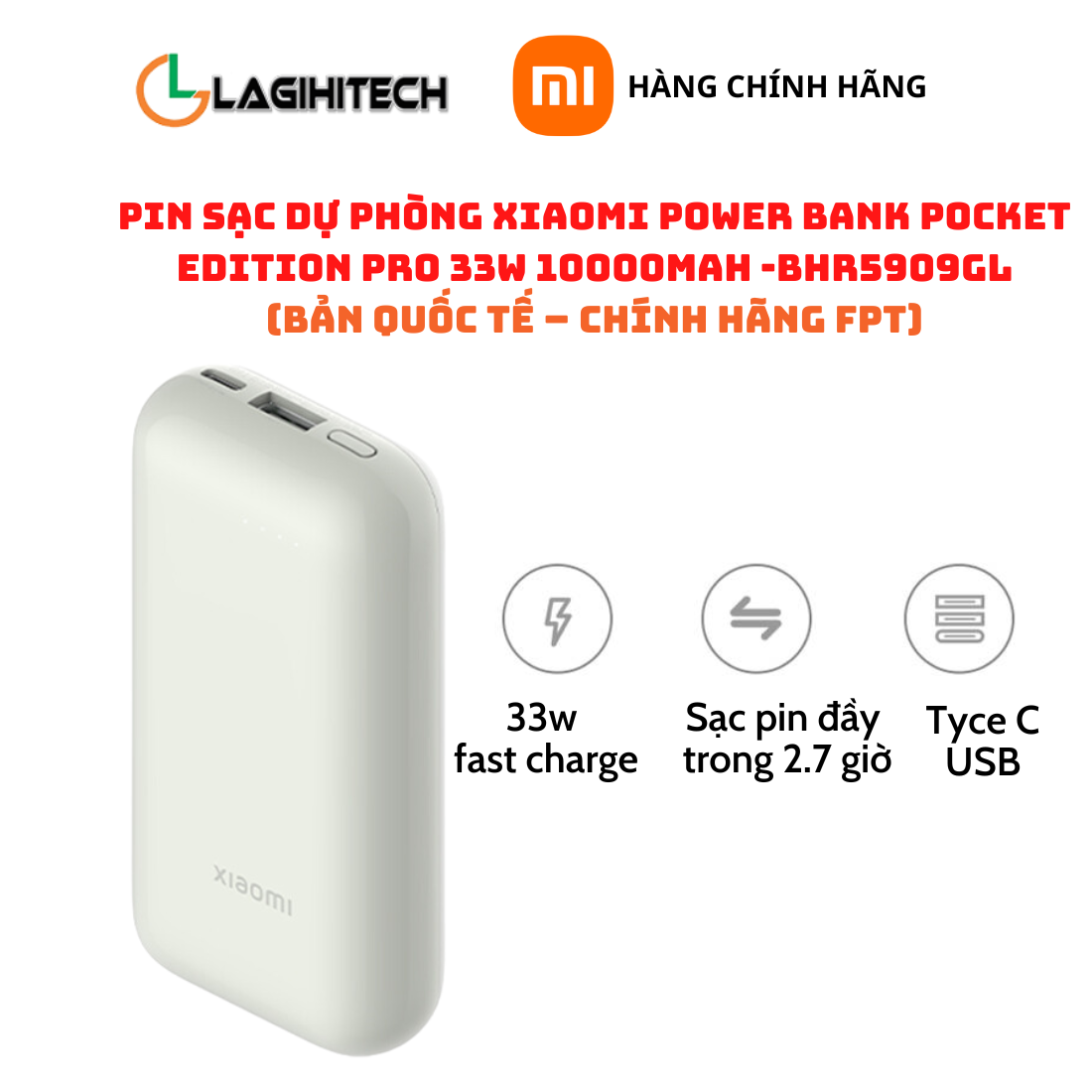 Pin Sạc Dự Phòng Xiaomi Power Bank Pocket Edition Pro 33W 10000mAh / 22.5W 10000mAh Bản Quốc Tế – Hàng Chính Hãng FPT