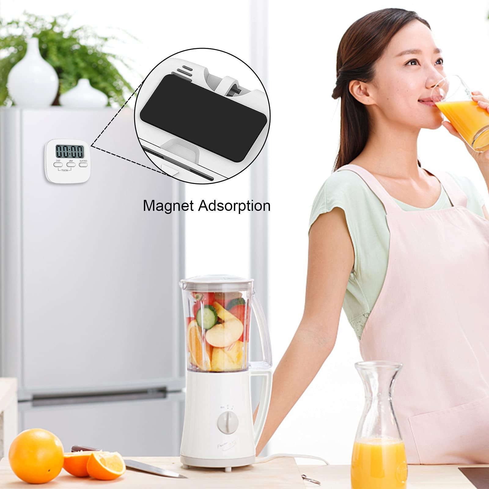 Bộ hẹn giờ bếp từ tính với màn hình LCD lớn, với đồng hồ bấm giờ, báo động mạnh mẽ và đếm ngược, màu trắng