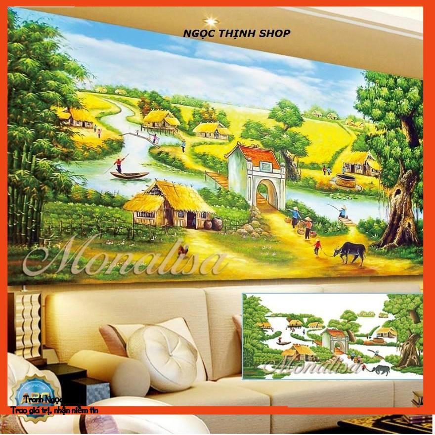 FreeShip 250k Toàn Quốc-Tranh đính đá cao cấp Phong Cảnh Làng quê Y8214 120x55Cm