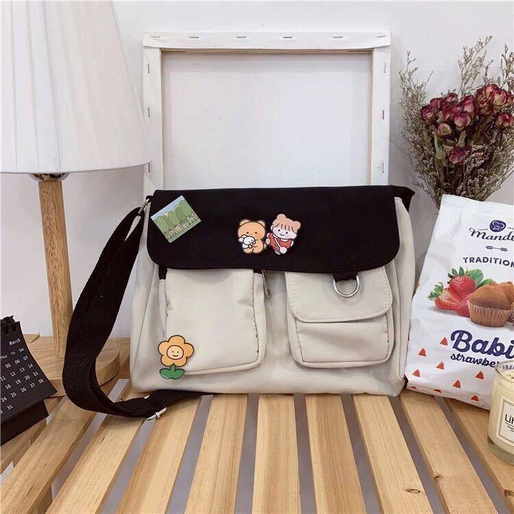 Women's New Mesh Red Canvas Female Student Korean Style Crossbody All-Matching Large Capacity Retro Cute Schoolbag