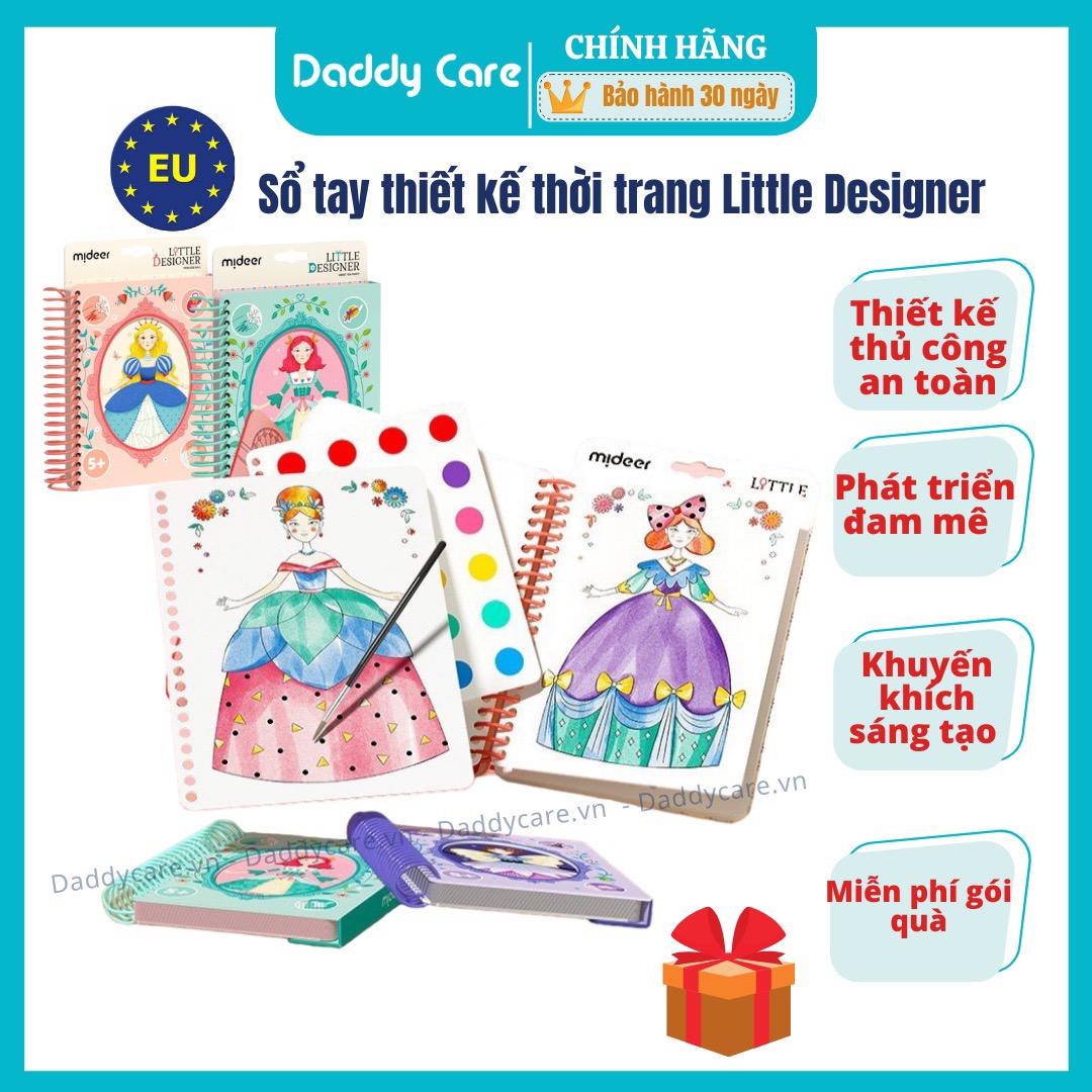 Sổ Tay Thiết Kế Thời Trang Mideer Little Designer, tranh tô màu nươc cho bé 3,4,5,6 tuổi