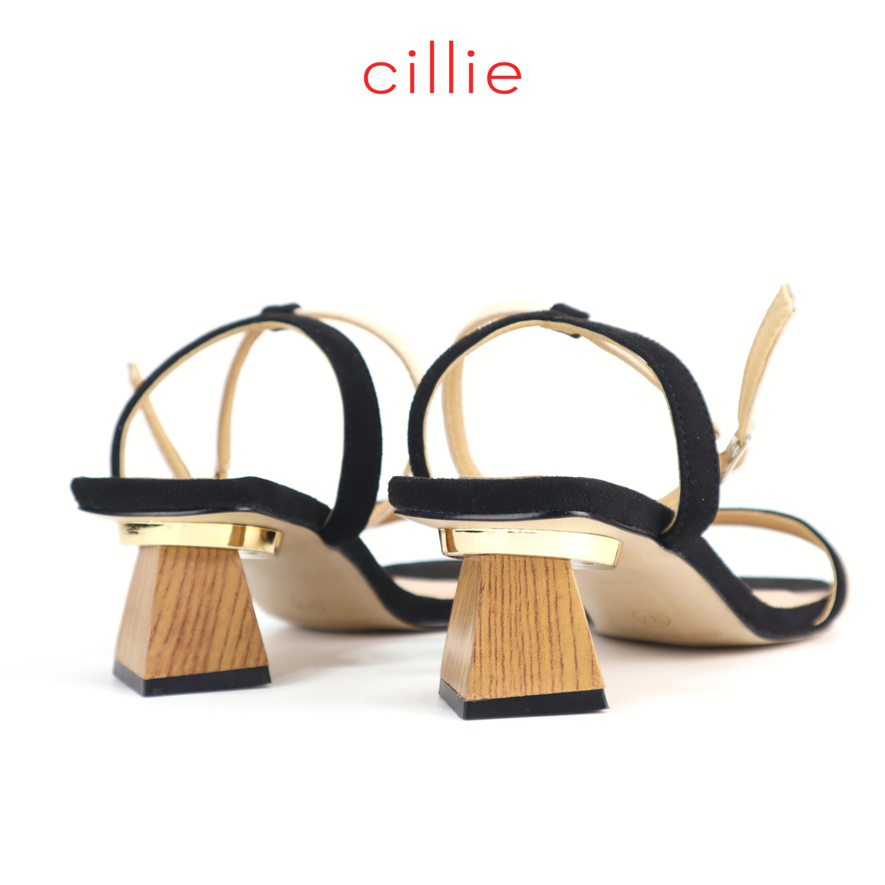 Giày sandal quai ngang da lộn phối màu cao 5cm Cillie 1198